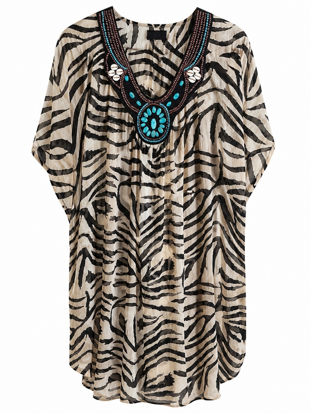 H&M Animal Print Swim Coverup with Embellished Neckline Sz 12 NEVER WORN!